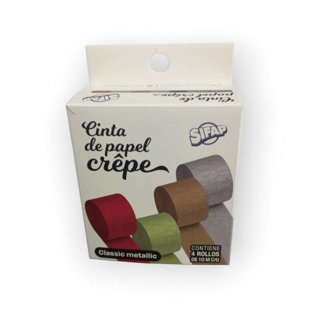 CINTA PAPEL CREPPE 4.5cm.x10m.x4u.METALIC